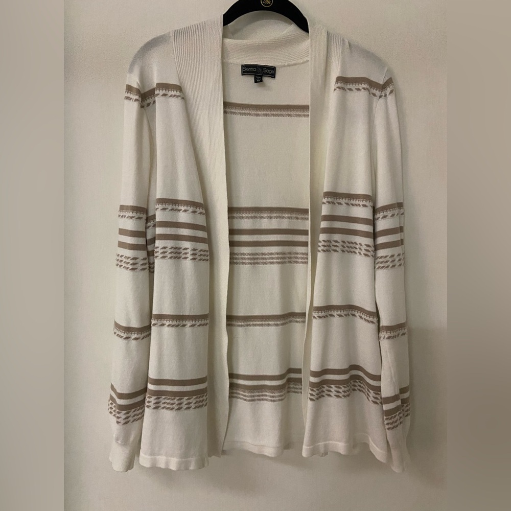 Sienna & Sage Women's Sweater open front Cardigan Medium white and tan striped